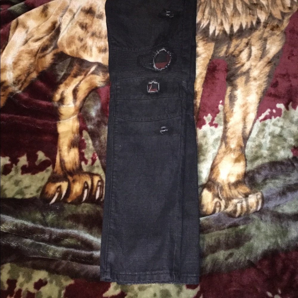 Skinny Plaid patched Biker Jeans